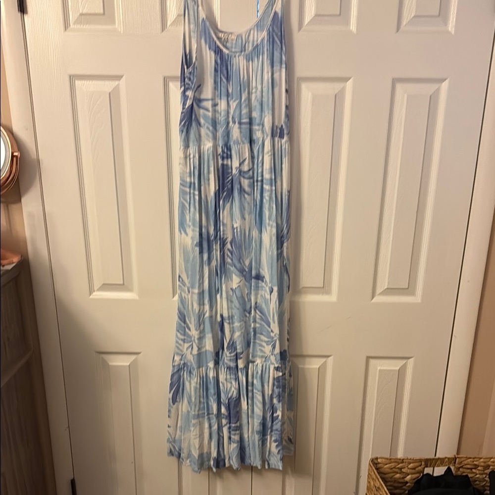 Z Supply Blue and White Palm Print Maxi Dress